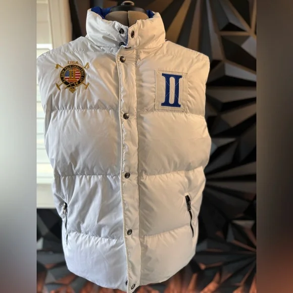 Vintage Polo Ralph Lauren White Puffer Vest with Blue Accents - Picture 1 of 4